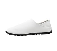 Men's Minimalist Slip on Casual Shoes for Men, Soft PU Leather Loafers with Flexible Anti Slip Sole, Lightweight Backless Design, Cushioned Insole, Simple Modern Style Comfort Flats White