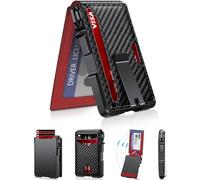 Men's Minimalist Wallet with Money Clip & ID Window - RFID Blocking Smart Pop Up Card Holder for 9-13 Cards - Slim Compact Metal Aluminum Leather Bifold Wallet