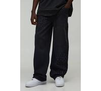 Men's Mixed Animal Print Relaxed Fit Jeans | Washed Black | Size 30R | BOOHOOMAN