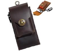 Men's Mobile Waist Bag Cigarette Cases organizers Pocket Leather Key Bags Flip Protection,Metal Clip ,Magnetic Closure for Adventurers ,limbing, fishing, hunting, construction work(Dark brown)