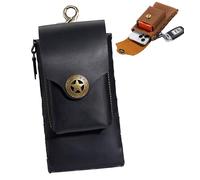 Men's Mobile Waist Bag Cigarette Cases organizers Pocket Leather Key Bags Flip Protection,Metal Clip ,Magnetic Closure for Adventurers ,limbing, fishing, hunting, construction work(Black)