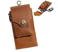 Men's Mobile Waist Bag Cigarette Cases organizers Pocket Leather Key Bags Flip Protection,Metal Clip ,Magnetic Closure for Adventurers ,limbing, fishing, hunting, construction work(Light brown)
