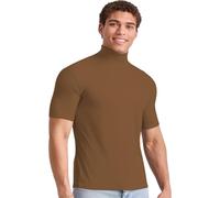 Mens Mock Turtle Neck T Shirt, Short Sleeve Basic Shirts Stretchy Summer Undershirt Slim Fit Muscle Gym Shirts Solid Color Casual Shirt Regular Fit T-Shirts Lightweight Workout Sport T-Shirt Coffee