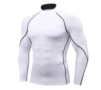 Mens Mock Turtleneck Compression Shirts Long Sleeve Sun Protection Shirts Cooling Workout Gym Tops Undershirt (UK, Alpha, L, Regular, Short, Standard, White)