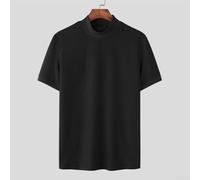 Men's Mock Turtleneck Short Sleeve T-Shirt For Slim Fit Solid Color Pullover Top for Casual Daily Holiday Party Wear Regular Length Undershirt Tee(L Black)