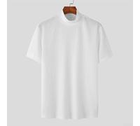 Men's Mock Turtleneck Short Sleeve T-Shirt For Slim Fit Solid Color Pullover Top for Casual Daily Holiday Party Wear Regular Length Undershirt Tee(XL White)