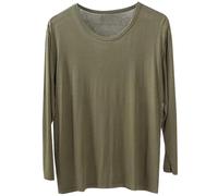 Men's Modal T-Shirt Long Sleeve Sweater Scoop Neck Loose Tees Undershirt Casual Shirt Army Green