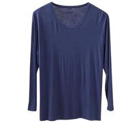 Men's Modal T-Shirt Long Sleeve Sweater Scoop Neck Loose Tees Undershirt Casual Shirt Dark Blue