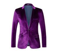 Men's Modern Blazer Men's Velvet Slim Fit Leisure Suit Jacket 1 Button Lightweight Suit Jacket Comfortable Suit Jacket with Pockets Business Jacket Men's Suit for Business Wedding Formal, purple, L