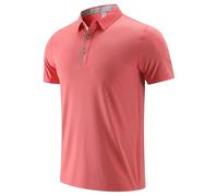 Men's Modern Casual Office T-Shirts Fast-Drying Airy Tees Workout Collared Button POLO Shirts (Red,X-Large)