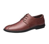 Men's Modern Lace-Up Leather Oxfords Spanish Leather Plain Toe Slip-Resistant Business Dress Shoes(Marrone,6 UK)