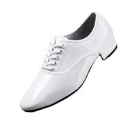 Men's Modern Shoes Latin Dance Ballroom Square Anti Slip Sneakers Breathable Leather Man Tango for Ballroom Latin Salsa(Outdoor White,46)