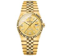 Men's Modern Wristwatch with 3D Textured Dial, Luminous Hands, 30M Water Resistant, Stainless Steel Strap Quartz Movement, 40mm Slim Designv, Gold, Business