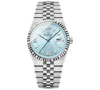 Men's Modern Wristwatch with 3D Textured Dial, Luminous Hands, 30M Water Resistant, Stainless Steel Strap Quartz Movement, 40mm Slim Designv, Light blue, Business