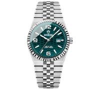 Men's Modern Wristwatch with 3D Textured Dial, Luminous Hands, 30M Water Resistant, Stainless Steel Strap Quartz Movement, 40mm Slim Designv, Silver green, Business