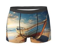 Mens Moisture Wicking Underwear Briefs Boat On The Beach Print Boxer Hipsters Elastic Waist Soft Boxers Shorts S