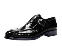 Men's Monk Leather Shoes for Wedding Office, black, 8.5 UK