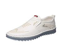 Men's Monk Shoes for Men Genuine Toe PU Leather Comfortable Lace-Up Shoes for Slip-On Casual Boat Shoes Faux Leather Loafer Toke Derby Shoes, White, 8 UK