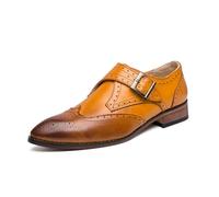 Men's Monk Strap Loafers Fashion Business Casual Formal Work Slip-On Shoes,Brown,8.5 UK