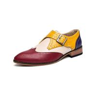 Men's Monk Strap Loafers Fashion Business Casual Formal Work Slip-On Shoes,Red,8.5 UK