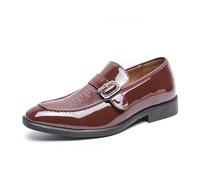 Men's Monk Strap Loafers Fashion Classic Low Top Slip on Dress Oxford Business Casual Office Wedding Formal Shoes,Red,8.5 UK