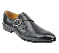 Mens Monk Strap Oxford Loafers Polished Genuine Brown Black Leather Smart Casual Office Dress Shoes [HY03-4-20-BLACK-44]