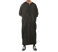 Men's Moroccan Thobe Black Gandoura Short Sleeve Jubba Islamic Clothing Kaftan Eid Robe Arab Embroidery - Black M-56