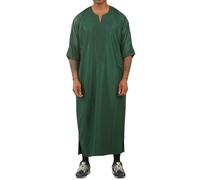 Men's Moroccan Thobe Green Gandoura Short Sleeve Jubba Kaftan Eid Robe Arab Embroidery - Green M-56
