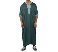 Men's Moroccan Thobe Short Sleeve Gandoura Embroidery Kaftan - Green 60
