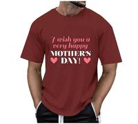 Mens Mother's Day I Wish You A Very Happy Day Comfortable Breathable Soft Crew Neck Short Sleeve Casual T Shirt, red, 3XL