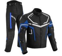 Mens Motorbike 2 Piece Suit Cordura Motorbike Jacket and Trousers CE armoured Waterproof protective Gear For mens boys Riders all season suit (Blue, M)