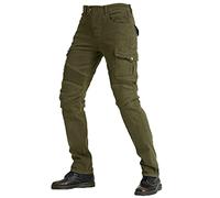 Mens Motorbike Jeans Made with Kevlar Fabric, Motorcycle Protective Trouser Breathable Denim Pant Linned Reinforced Removable Padded Armoured (Army Green,XL)