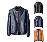 Mens Motorcycle Jacket Leather Baseball Collar Coats Mens Leather Zipper Jacket Full Zip Up Jackets With Zipper Pockets Outwear Slim Fit Casual Coat Handsome Trend Simple Streetwear For Men Uk