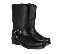 Mens Motorcycle Leather Boots Square Toe Biker Knee High Boots Chunky Blocked Heel Western Riding Boots,Black,11 UK