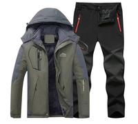 Men's Motorcycle Rain Suit 2 Piece Jacket And Pants Thermal Thick Fleece Lined And Windproof Waterproof Jacket And Pants Rainwear Fishing Clothes, Black, L