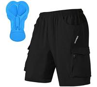 Men's Mountain Bike Shorts 3D Padded Bicycle MTB Shorts Loose-fit Lightweight MTB Cycling Shorts, All Black, Large