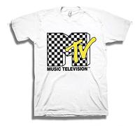 Mens MTV Shirt with Checkerboard - #TBT Mens 1980's Clothing - I Want My MTV T-Shirt - White - Medium
