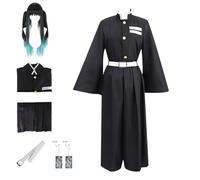 Mens Muichiro Cosplay Costume Tokitou Muichirou Cosplay Uniform Kimonos With Wig Full Set Outfit Halloween (M, Black+Wig)