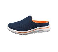 Men's Mules Mesh Breathable Backless Sneakers Lightweight Slip on Comfort Closed Toe Open Back Slides Slippers Non Slip Casual Walking Shoes Dark Blue