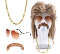 Men's Mullet Wig, 4-Piece Mullet Wig Set, 80s Wig Men, Synthetic Wig, Wigs Wig Sunglasses Necklace, Outfit Accessories Men, Men's Wig Cosplay Costume Party