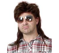 Mens Mullet Wigs Brown Curly 70s 80s Cosplay Costume Halloween Wig Retro Disco Punk Rocker Wigs