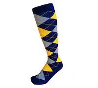 Men's Multi-Colors Argyle Roller Skate Sporty Golf Casual Dress Over Calf Socks in 2 Size Range, Navy Blue/Gold Yellow 9-13, Large