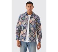 Mens Multi Long Sleeve Zip Through Diamond Tapestry Overshirt, Multi S