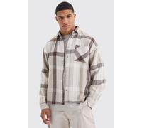 Mens Multi Oversized Split Hem Brushed Check Overshirt, Multi M