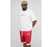 Mens Multi Plus Oversized Boxy Homme Landscape Print T-Shirt & Basket Ball Short Set, Multi 2XL