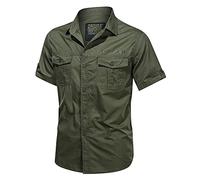 Men's Multi-Pocket Military Shirt Jacket Casual Cargo Jackets Lightweight Spring Summer Lapel Collar Button Down Work Shirts(Green,XXXX-Large)