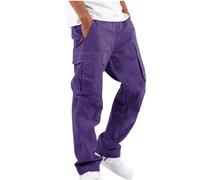 Men's Multi-Pocket Purple Cargo Trousers - Tactical Straight Leg Cargo Pants - Adjustable Waist Design - Utility Multi-Pocket Style - Relaxed Combat Fit Trousers - Functional Durable Design
