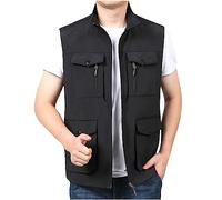 Men's Multi Pocket Vest Camping Outerwear Waistcoat Jacket Cotton Sleeveless Traveling Hiking Gilet Photography Top Waterproof Lightweight Windproof Thin Windbreaker Leisure Work Vests Size 26