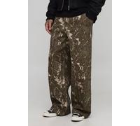 Mens Multi Tall Pinstripe Stitch Camo Print Baggy Fit Cargo Trousers, Multi 30