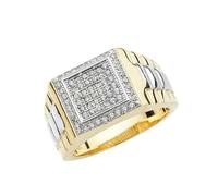 Men's Multi Tone Square Face Signet Ring in 9ct Yellow and White Gold with Cubic Zirconia (X)